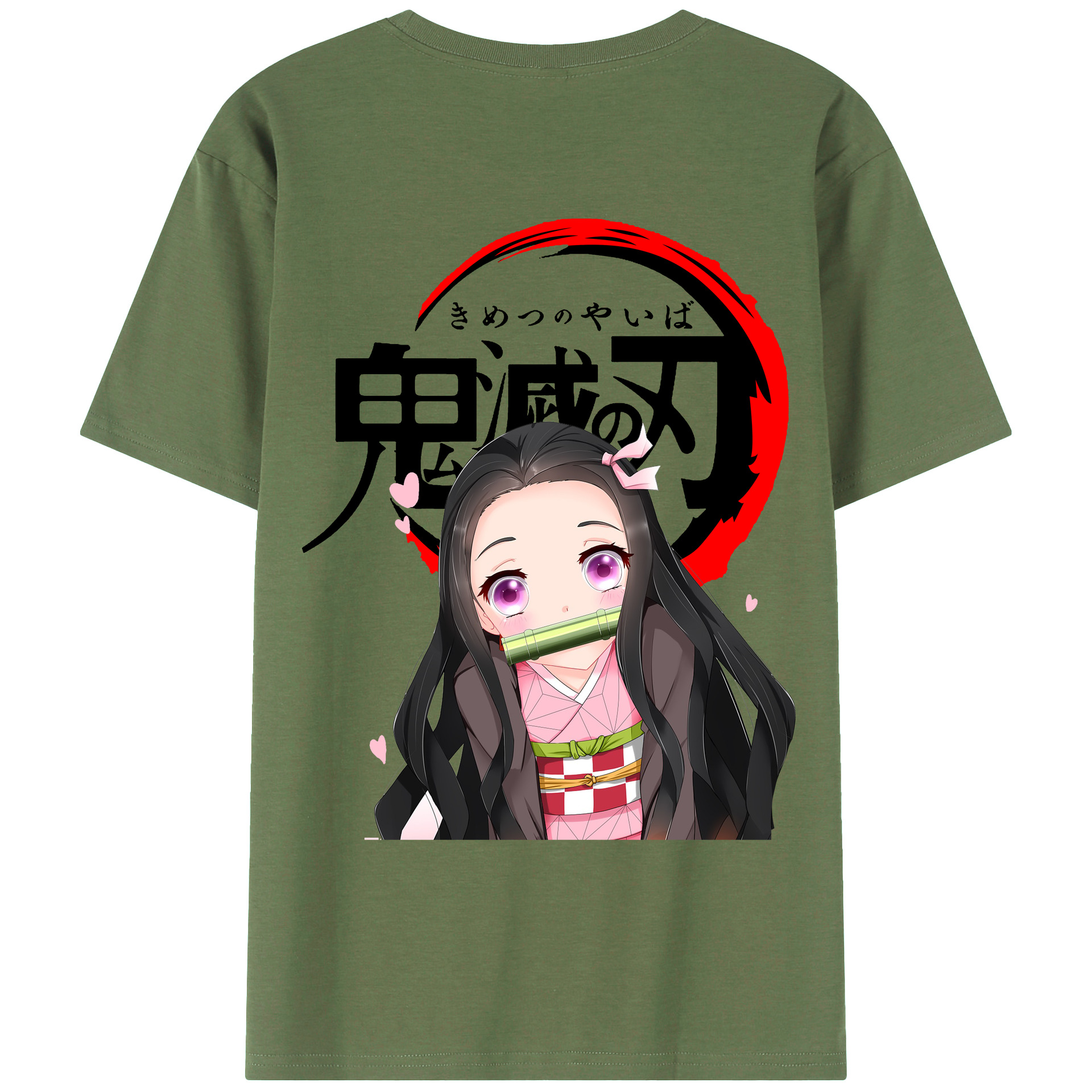 （画像用） 鬼滅の刃（きめつのやいば）竈門 禰󠄀豆子／かまど ねずこ Kamado Nezuko 綿100％ メンズ半袖Tシャツ（バックプリント） 通気性